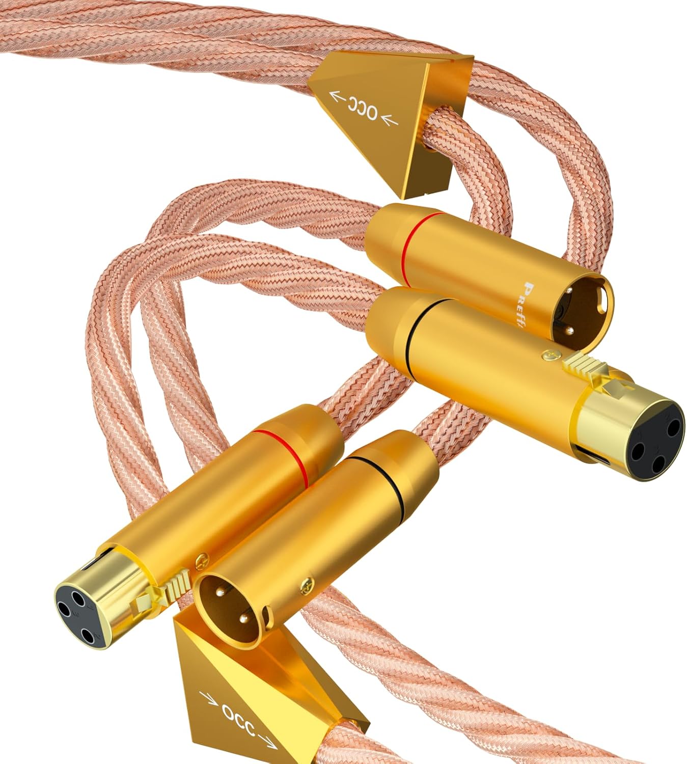 Preffair X461 5N OCC Copper Balanced Cables with 3 Pins XLR Female to Male Connectors 15AWG/4 x 1.5mm2, 1 Pair for Audiophile Turntable, AMP, DAC (X461XR1819G, 1M/3.3FT)