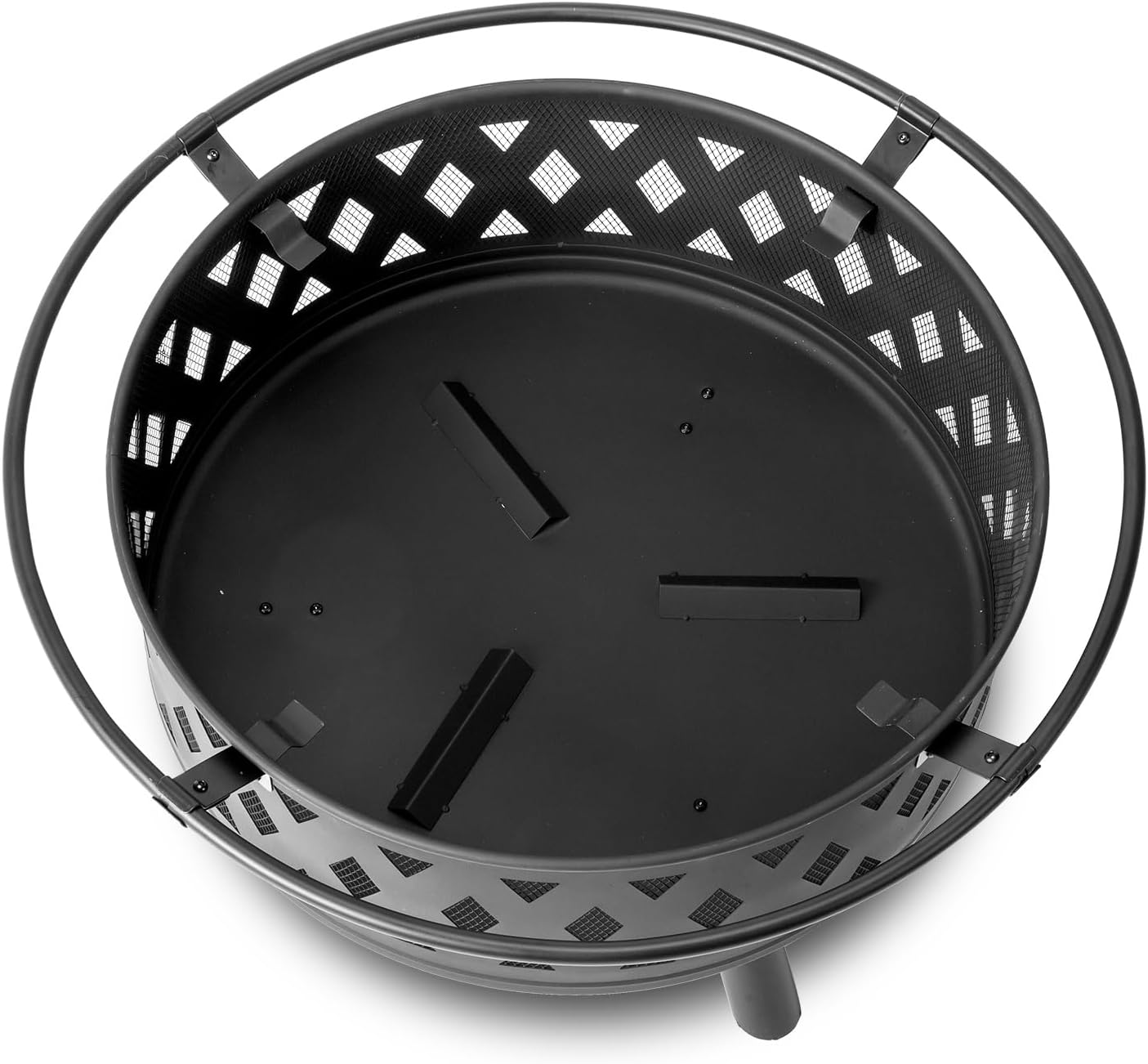 Outdoor Wood Burning Fire Pit 32 Inch, Round Metal Firepit for Outside, Bonfire Fire Pits with Mesh Lid, Poker and Waterproof Cover for Backyard Heating, Garden, Patio, Camping, Black