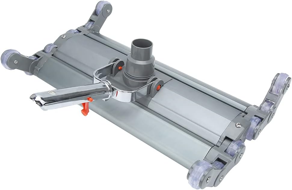 Aluminum Alloy Vacuum Head Cleaner for Swimming Pool, 12 Rollers, with Convertible Interface Design for 2 Inch Suction Pipe, 360° Rotation