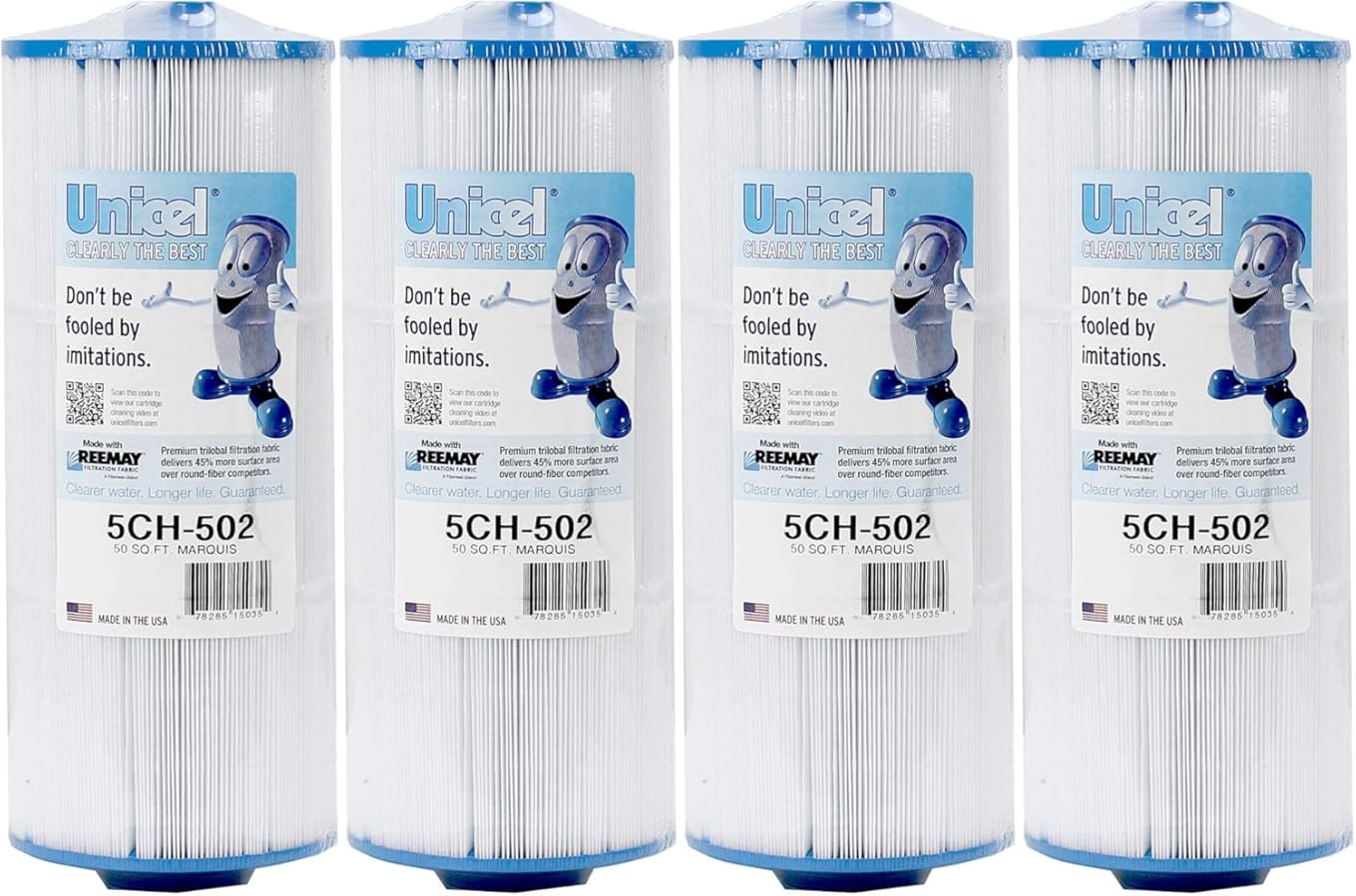 Unicel 5CH-502 50 Square Foot Media Replacement Hot Tub Spa Filter Cartridge with 197 Pleats (4 Pack)