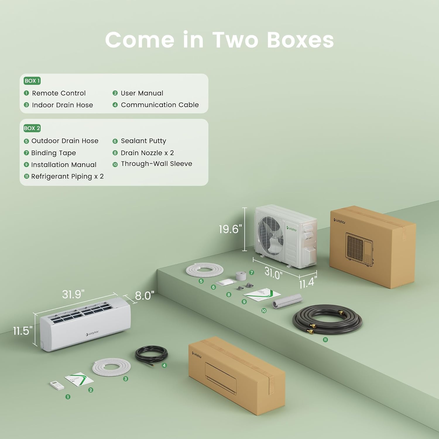 Waykar 12000BTU Wifi Enabled Mini Split Air Conditioner & Heater with Inverter, 20.0 SEER2 Cools up to 750 Sq. Ft, Compatible with Alexa, 208&230V Wall-Mounted Ductless AC Unit