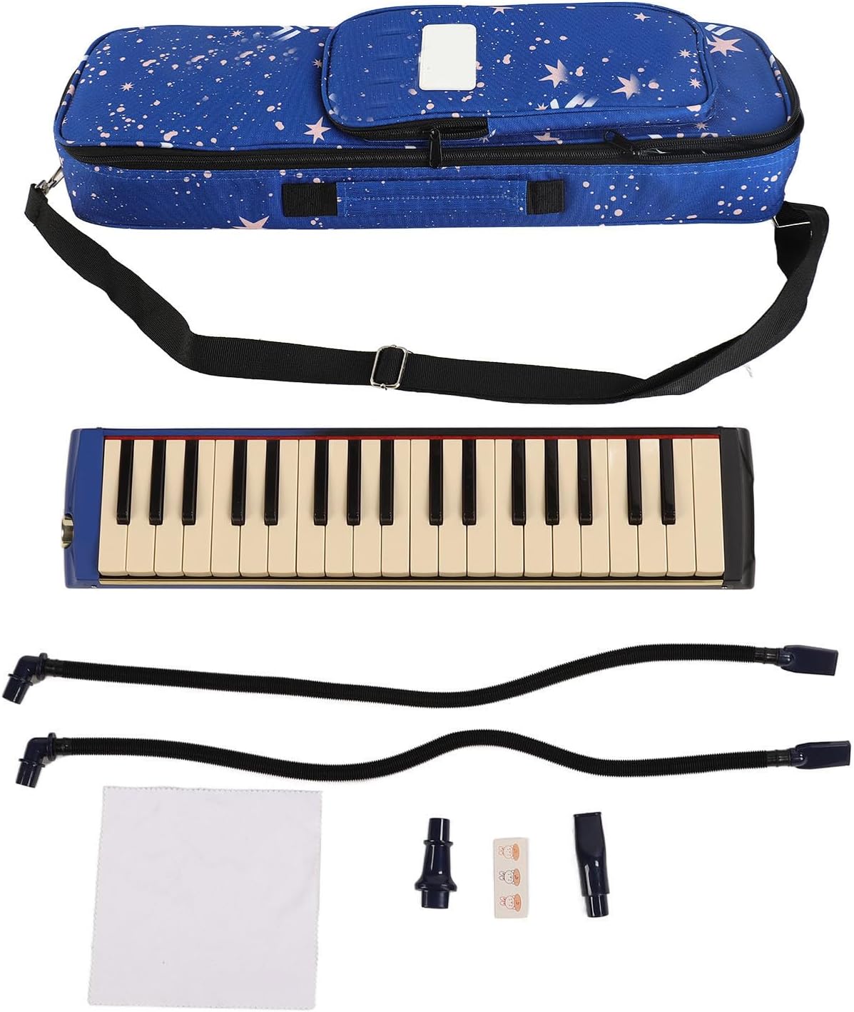 37 Key Melodica Air Piano Keyboard Instrument with Double Soft Tubes and 2pcs Mouthpiece, Comes with Carrying Bag