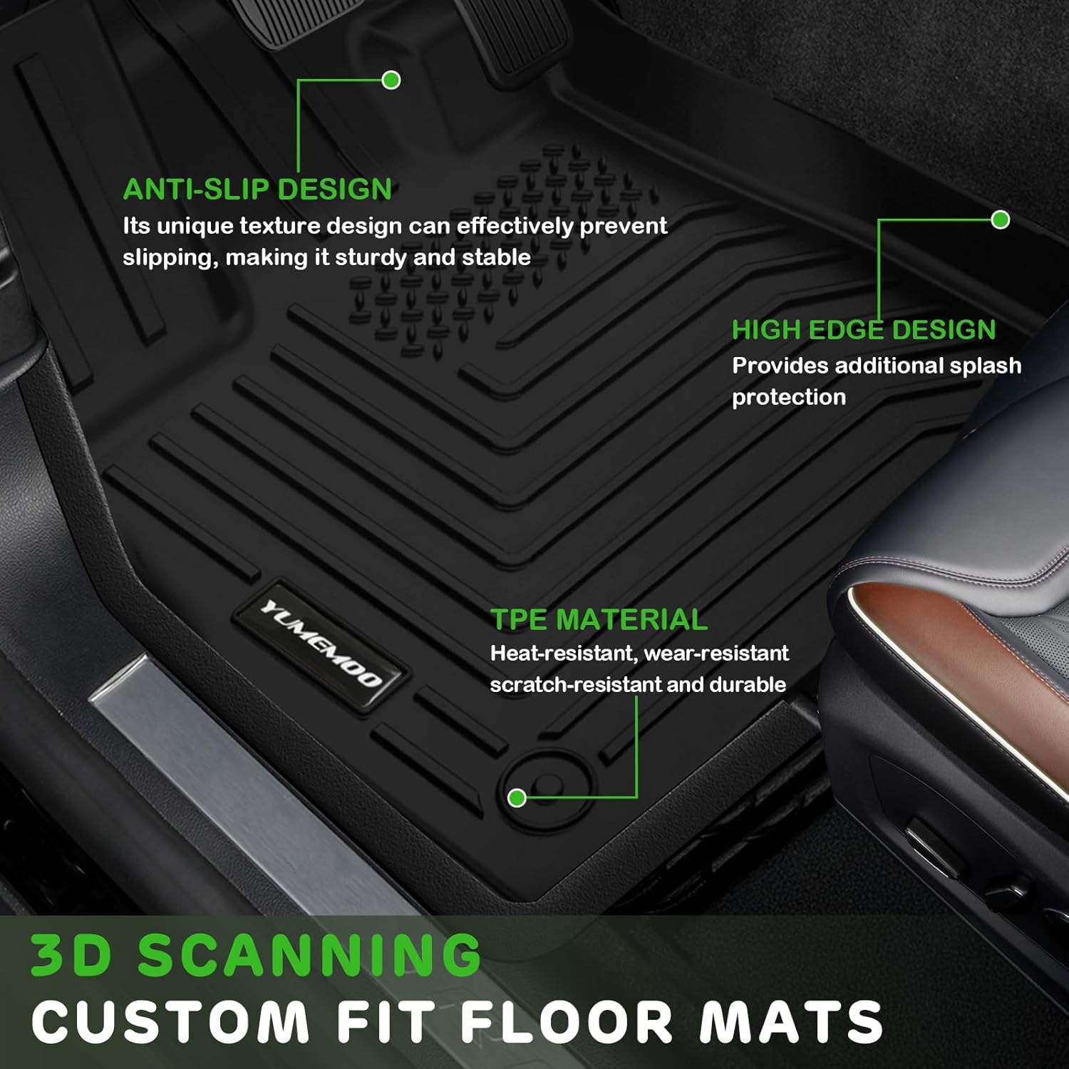 Floor Mats for 2023 2024 2025 Honda Pilot Upgrade Trunk Mat with Backrest Mat All Weather Floor Liners TPE Rubber Cargo Liner Fit for 2025 Honda Pilot Anti-Slip Full Set Automobile Mats Accessories