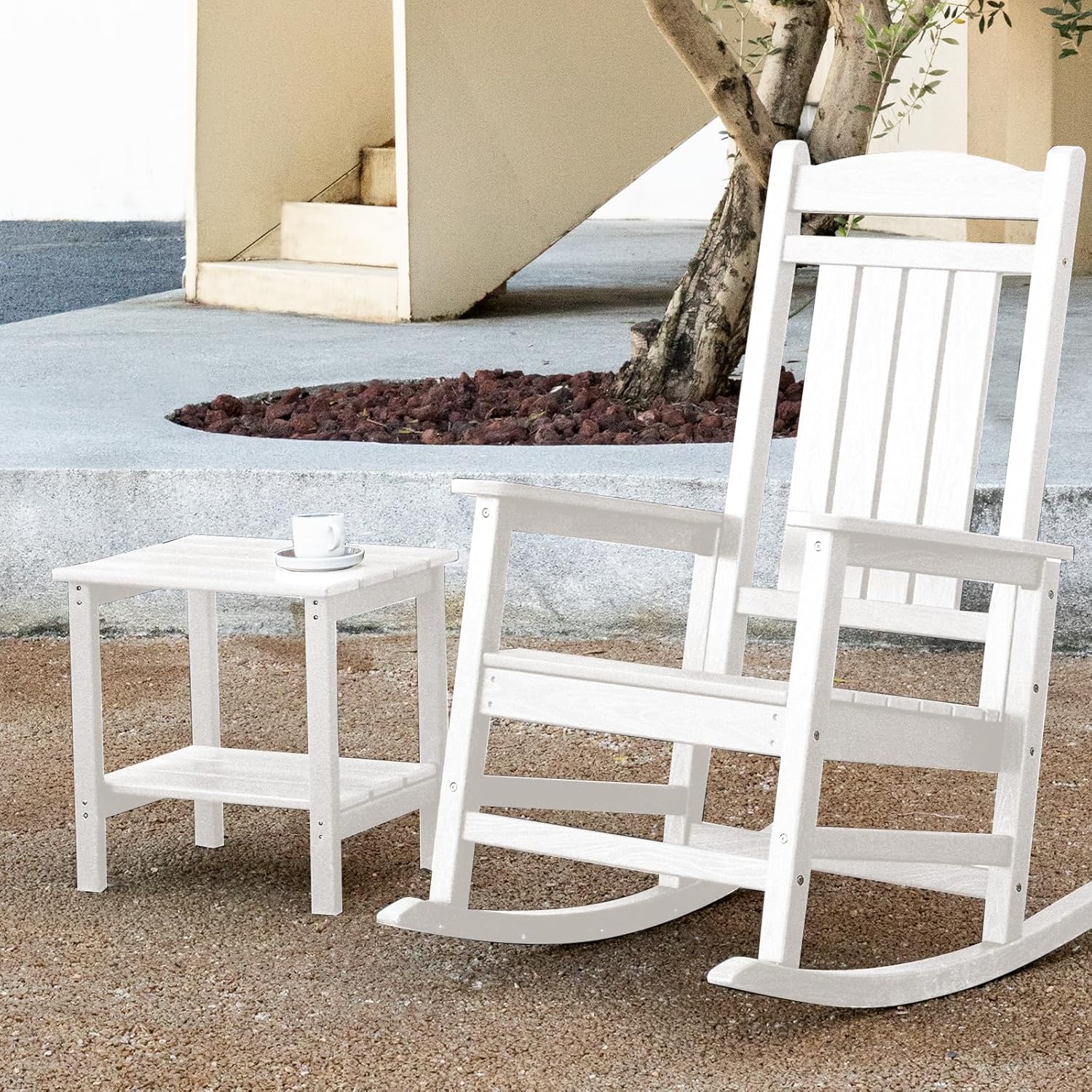 KINGYES Outdoor Side Table Set of 2, Double Layer Adirondack End Table- White