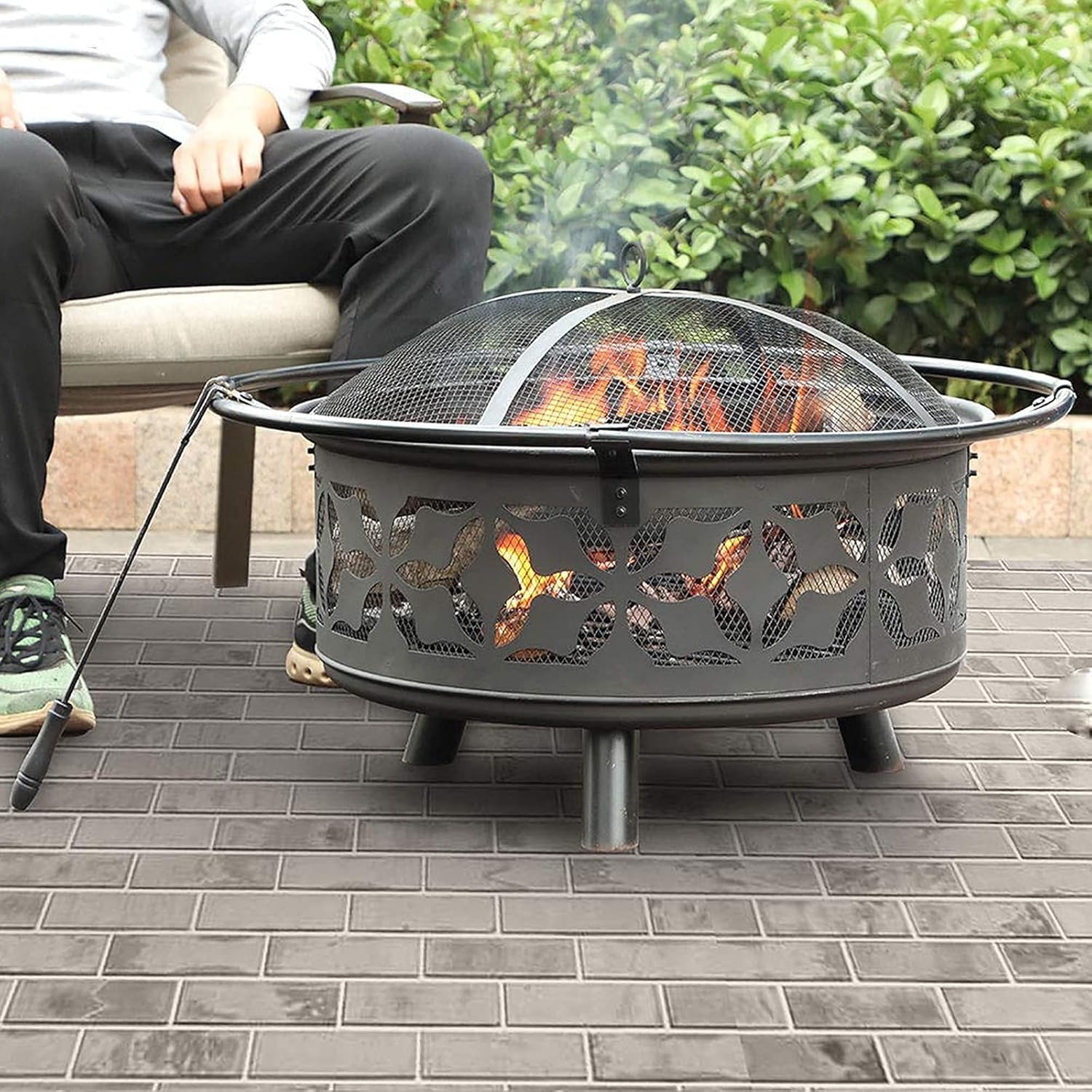 Outdoor Wood Burning Fire Pit Backyard Patio Garden Fireplace Grill Bowl 2 in 1 Fireplace for Bonfire Barbecue in The Wild for Camping/Outdoor Heating/Bonfire and Picnic