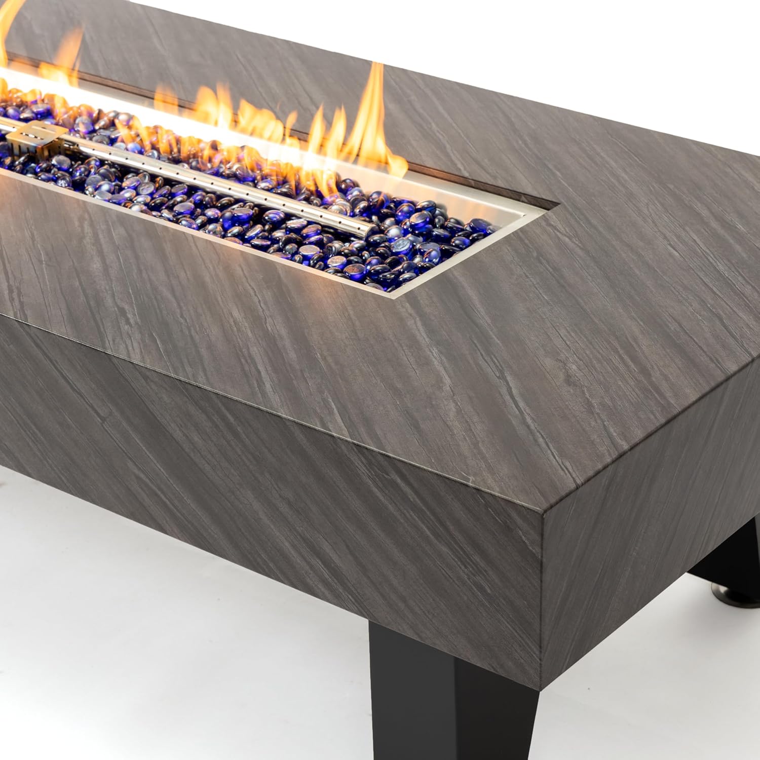 54 Inches Black Stone Fire Pit Table for Living Room – Outdoor & Indoor Heater with Elegant Design, Cozy Gatherings