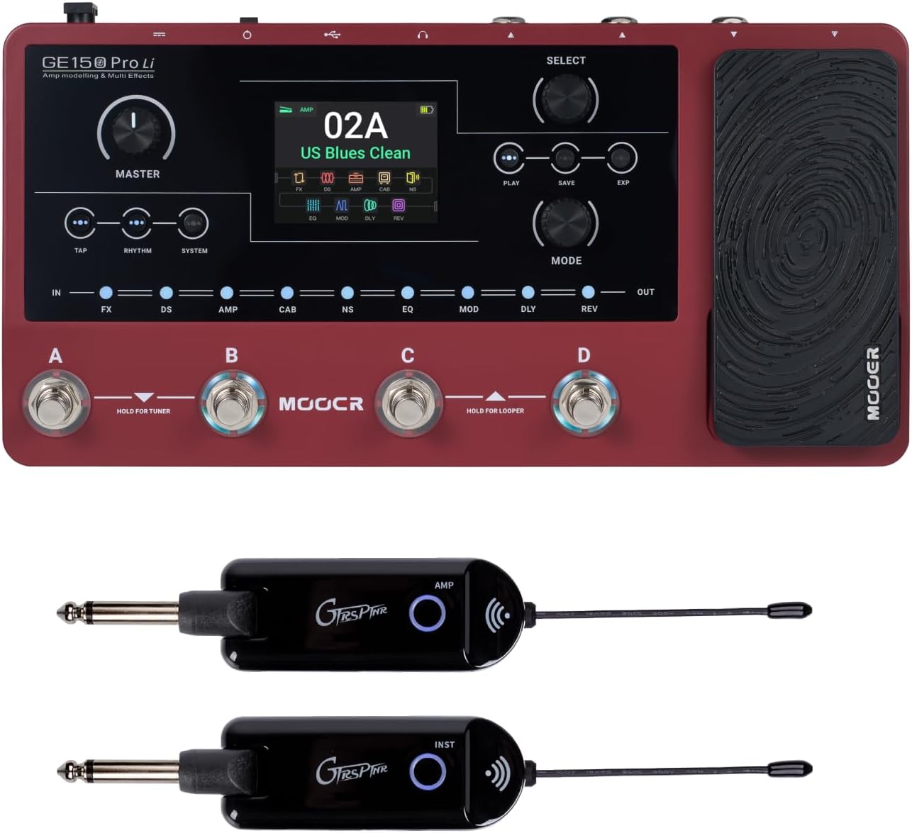 MOOER GE150 Pro Li Guitar Amp Modelling Multi Effects And GWU4 UHF Transmitter Receiver