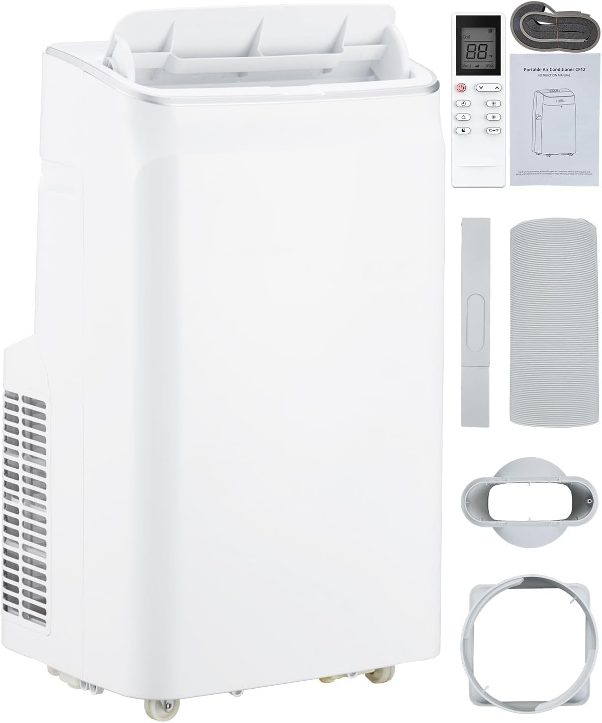 Portable AC Unit 12000 BTU, 3 in-1 Portable Air Conditioners with Fan & Dehumidifier, Remote Control, Auto Swing, and Sleep Mode, Ideal for Cooling Bedrooms and Indoor Spaces up to 500 Sq.Ft, White