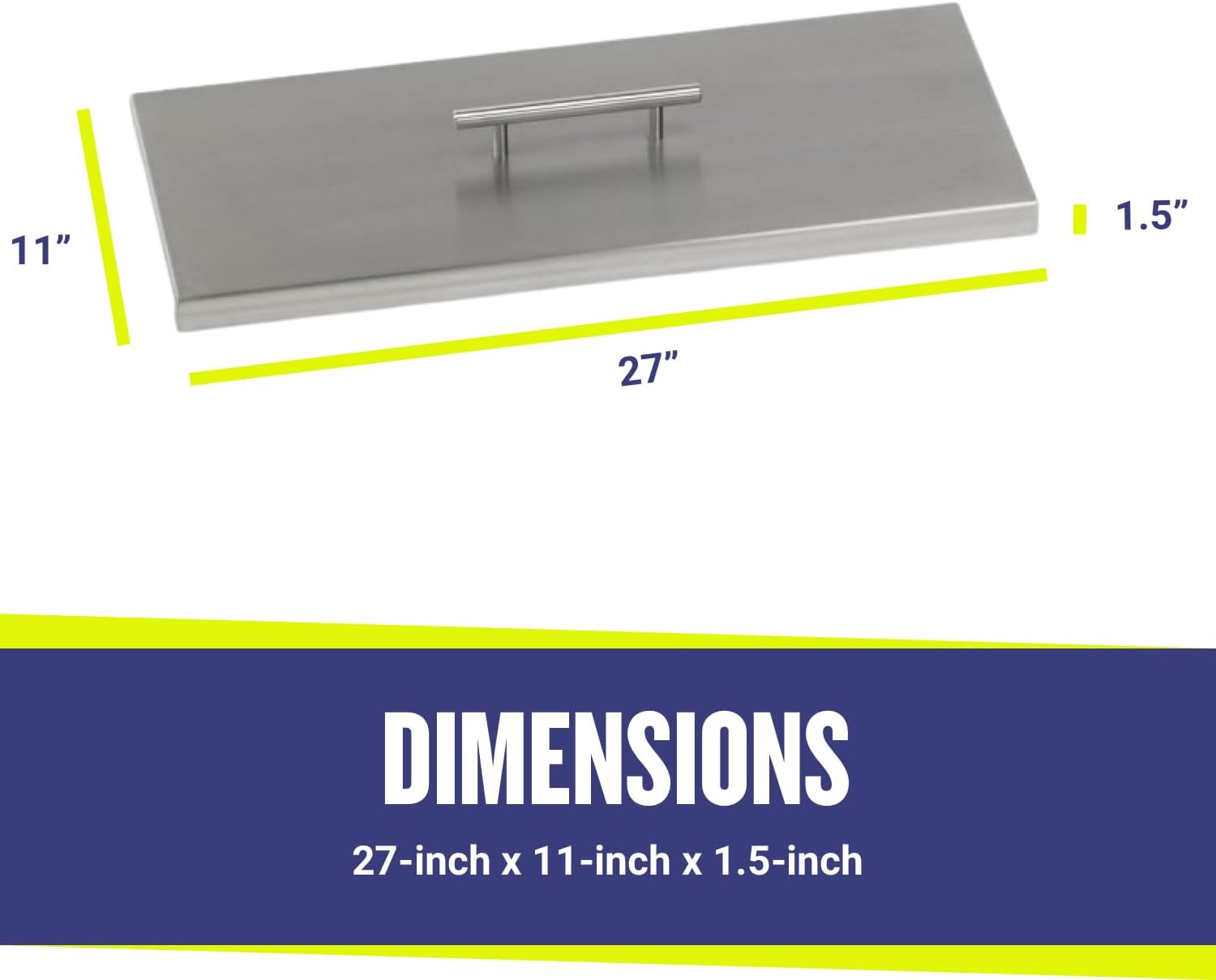 American Fireglass Rectangular Burner Pan Cover Stainless Steel Lid for Outdoor Fire Pit or Table for Natural Gas or Propane Fires 27