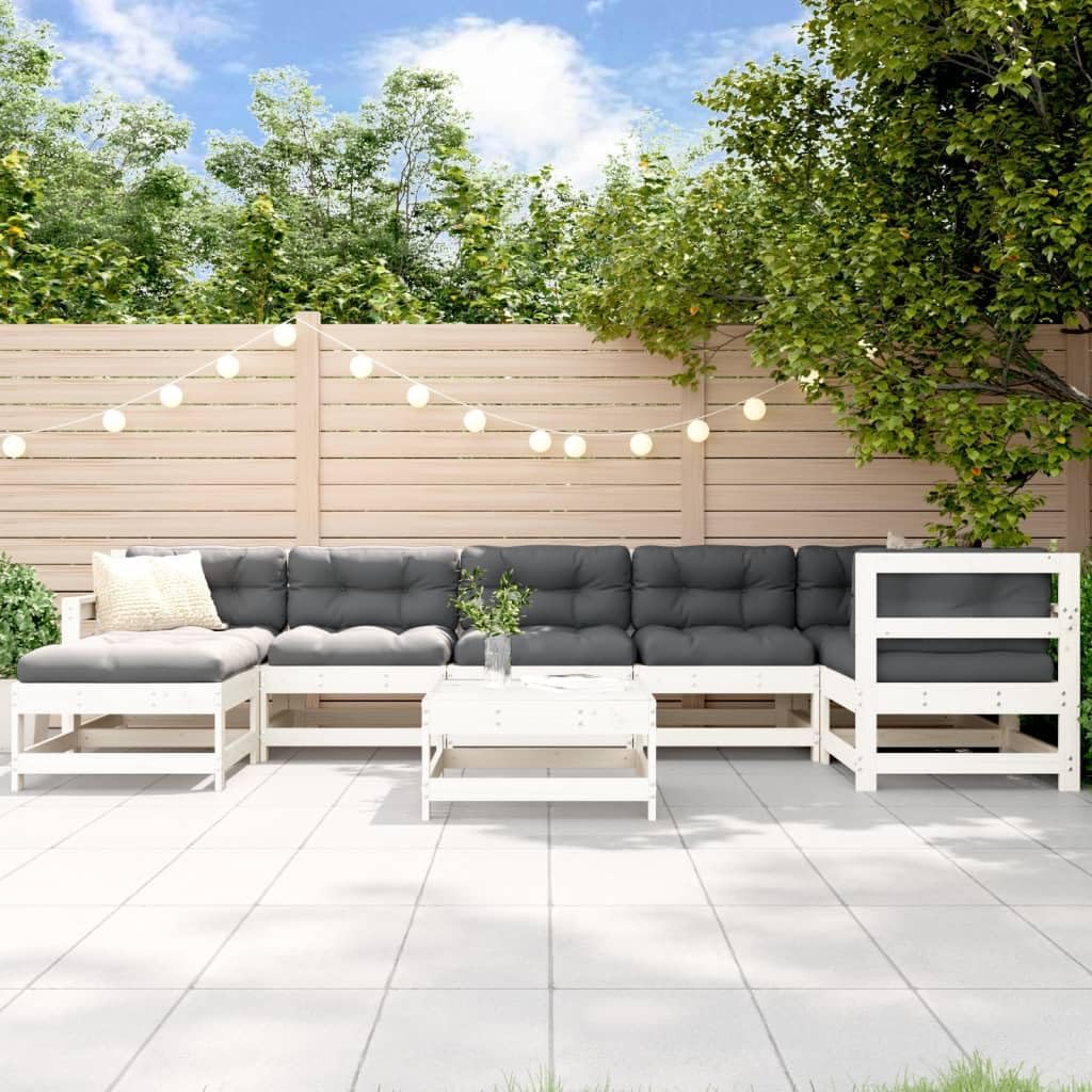 Furniture Sets 8 Piece Patio Lounge Set with Cushions White Solid Wood,Versatile Modular Design Allows for Customizable Lounge configurations Garden Conversation Sets