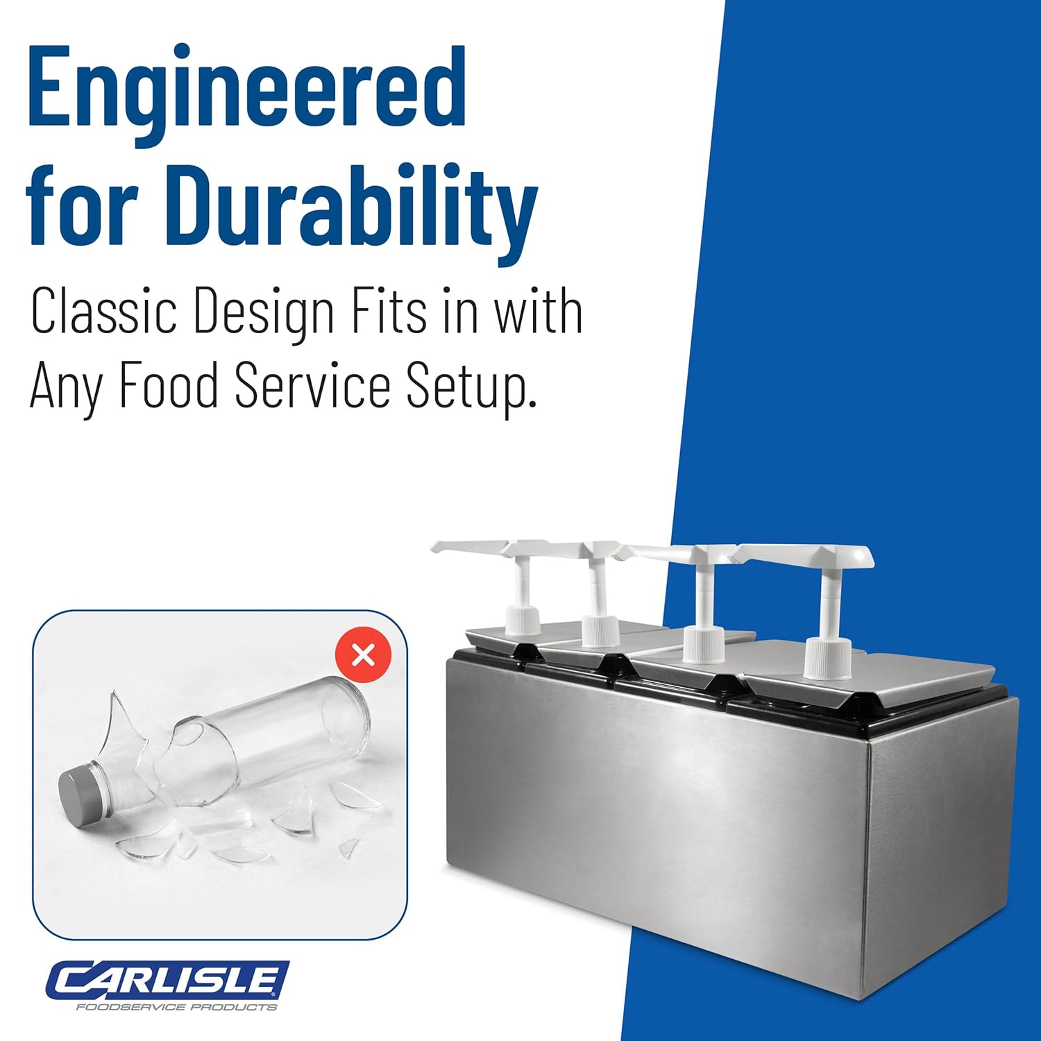 Carlisle FoodService Products Condiment Rail Condiment Center with 4 Standard Pumps for Gas Stations, Restaurants, and Fast Food Stainless Steel, 19.25 X 7.75 X 12.5 Inches, Silver