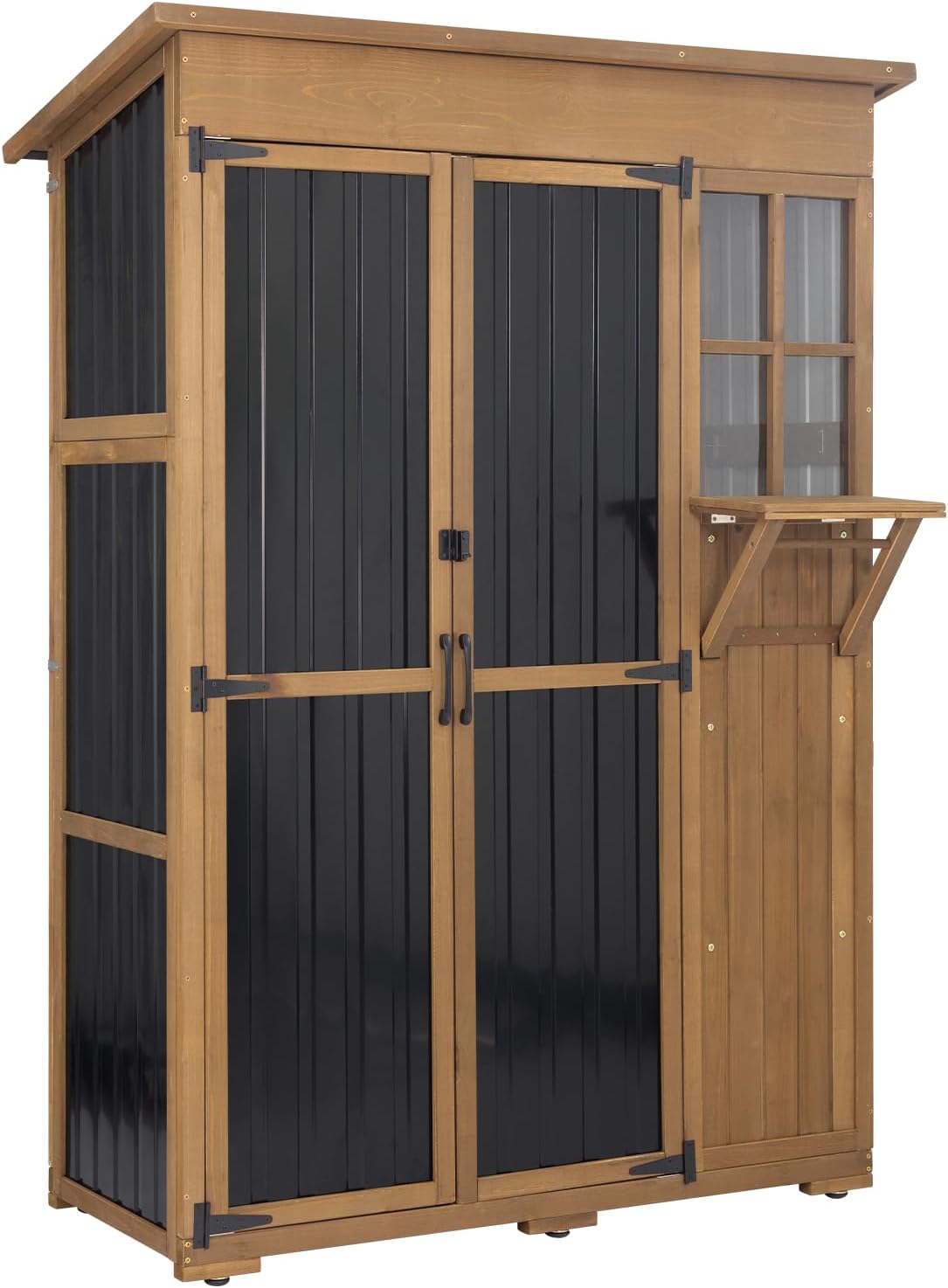 Large Outdoor Storage Cabinet Waterproof with Shelves, Outside Storage Shed Tall Backyard Cabinet with Fold-Out Table for Patio, Garage, Garden, Pool Accessories Storage (70.5