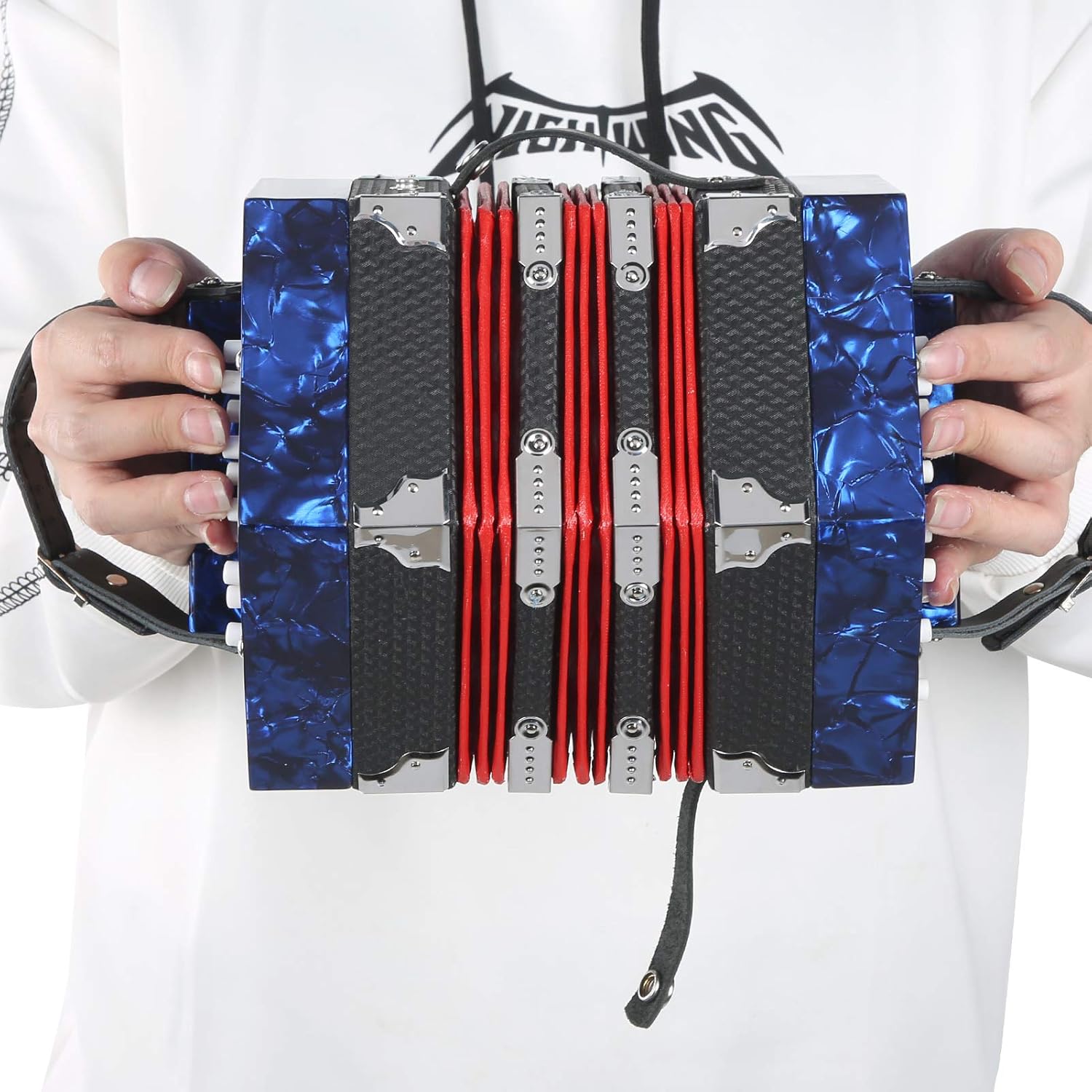 Concertina Accordion Portable Professional Musical Instrument Supplies for Adults Children 3 Colors (Blue)