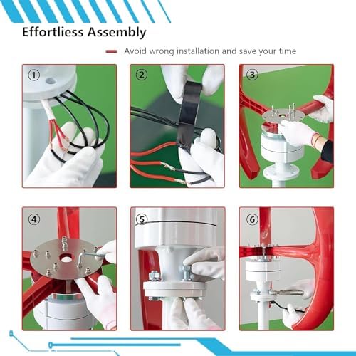 16000W Vertical Axis Wind Turbine, 12V/24V/48V 5-Blade 3-Phase AC Permanent Magnet Generator Kit with Controller for Hybrid Wind-Solar System (Red, 24V)
