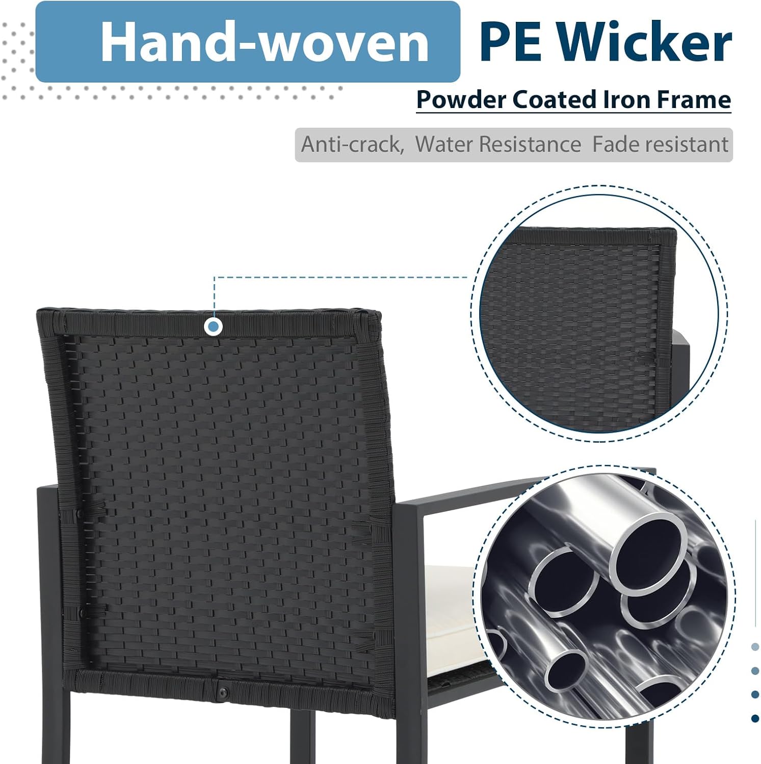 JOIVI 5 Pieces Patio Bistro Set, PE Wicker Outdoor Patio Furniture Set, Modern Rattan Patio Chairs with Table & Ottomans, Patio Conversation Sets for Balcony, Front Porch, Garden, White Cushion