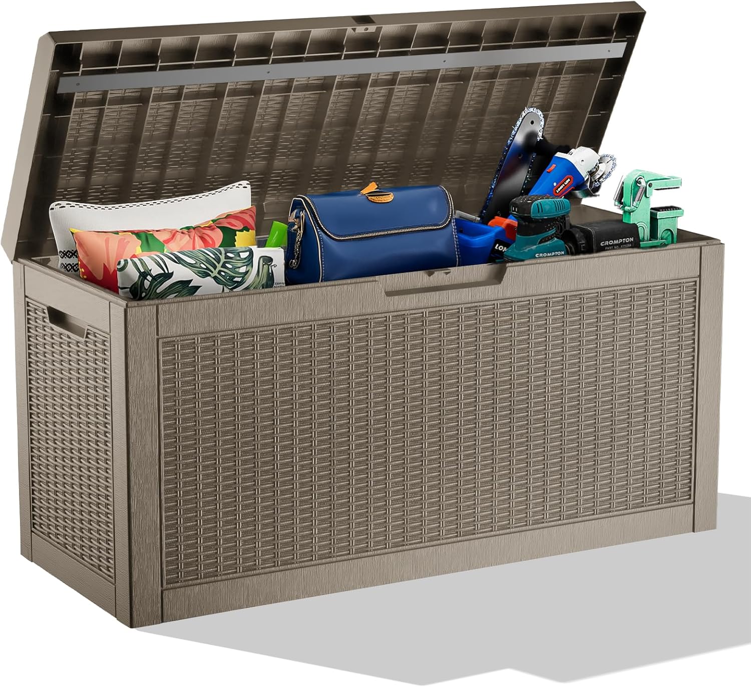 Resin Deck Box, Lockable Patio Outdoor Storage Box for Furniture, Garden Tools and Tools Storage, Waterproof Outside Storage Boxes (Grey, 60 Gallon)