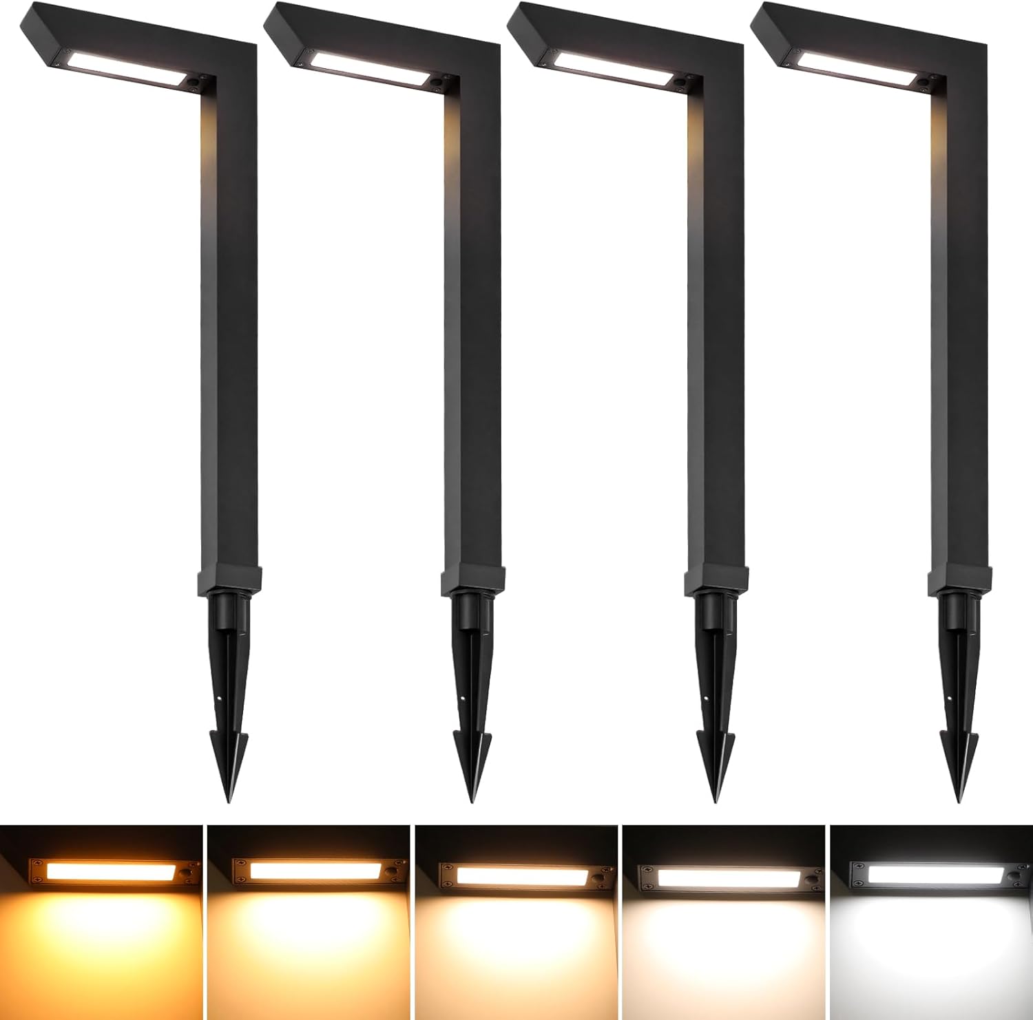 Energetic 5CCT Low Voltage Landscape Lights, 5W 200LM IP65 Waterproof LED Pathway Lights, 50000 Hrs, Outdoor Landscape Lighting, Square Modern Side Lit, Die-cast Aluminum Housing, ETL, Black, 4 Pack