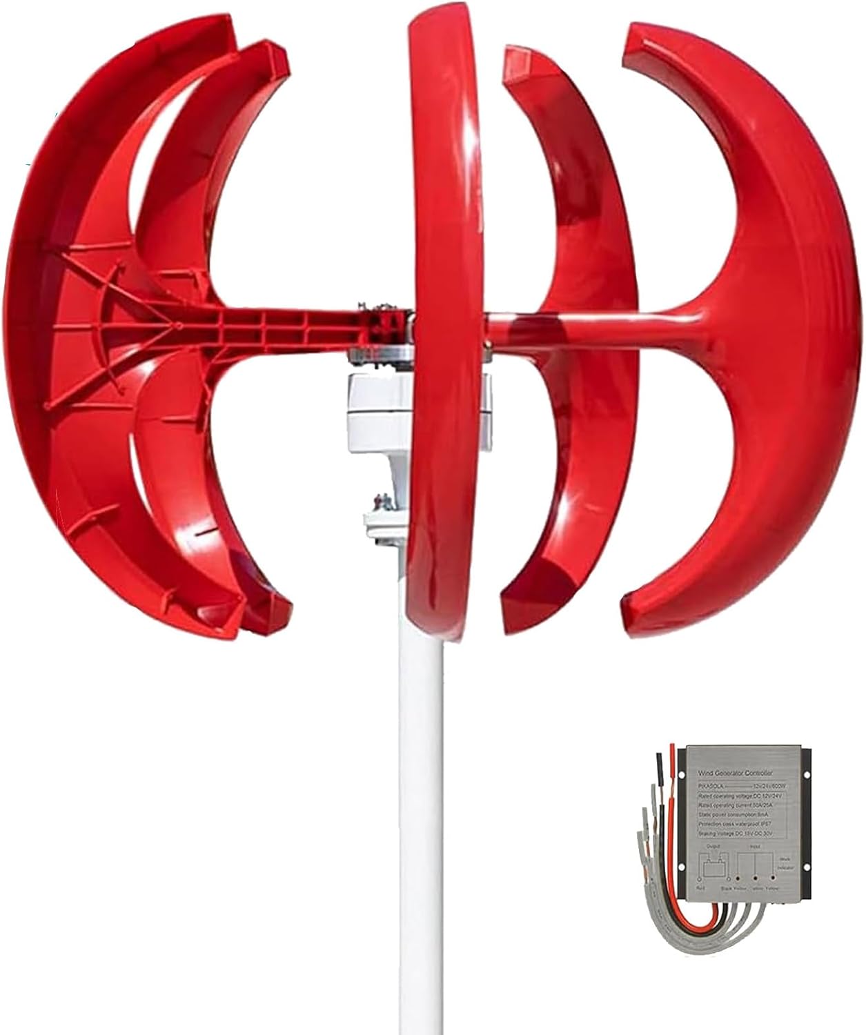 16000W Wind Turbine Generator Kit, 12V/24V/48V Vertical & Horizontal Power System, 5-Blade Home & Marine Electricity Solution for Monitoring & Street Lighting (Red, 24V)