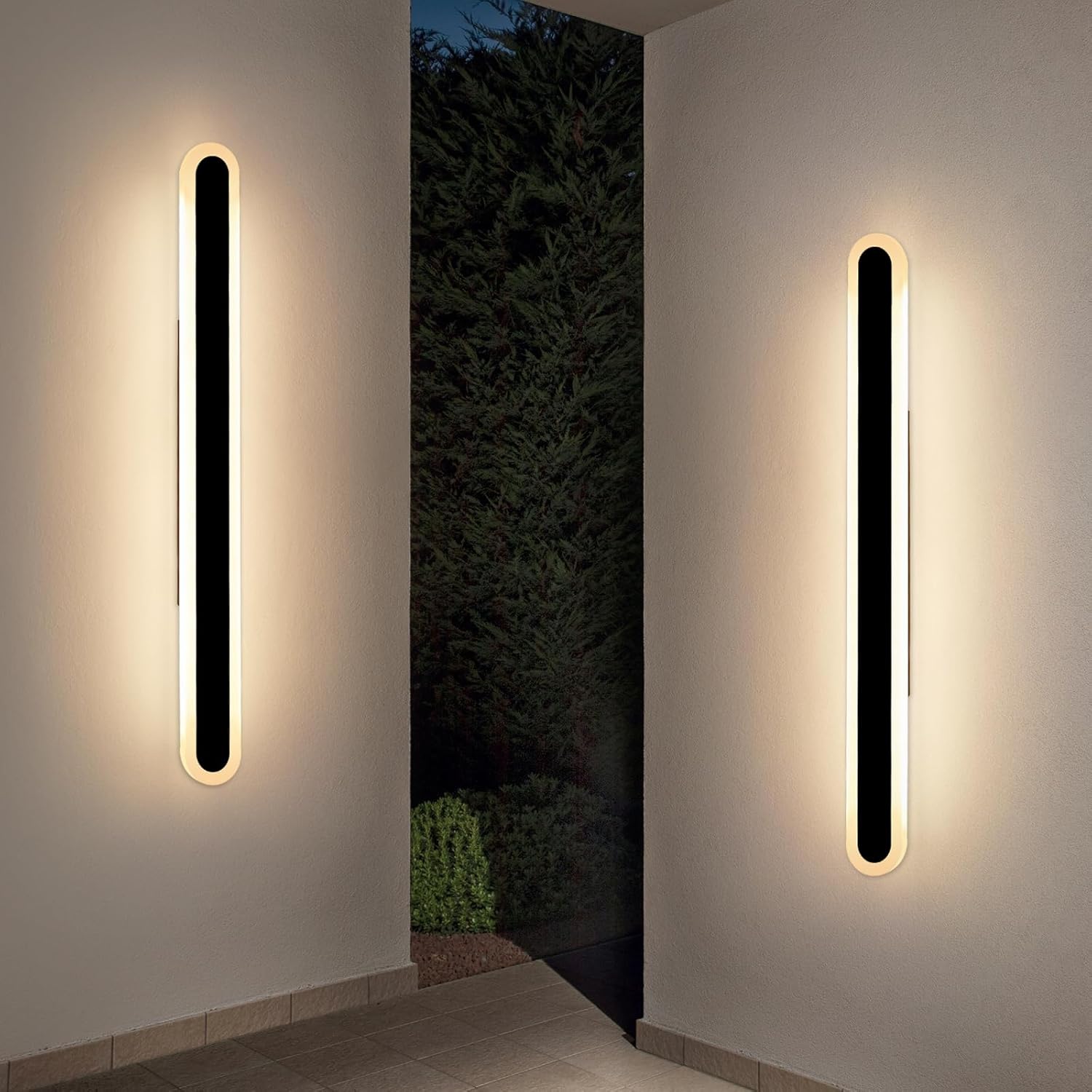 2 Pack 47.2inch Long Outdoor Wall Sconce, Oval Modern Exterior Light Fixture, IP65 Waterproof, 3 Color 3000K/4500K/6000K, LED Strip Wall Mount Lighting for Patio, Garden, Garage, Backyard