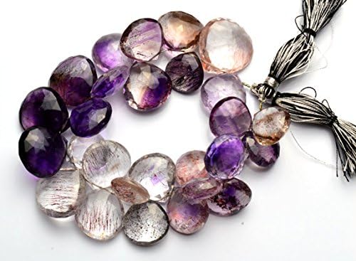 LKBEADS 1 Strand Natural Amethyst Rutile Faceted Heart Shape Briolettes 8