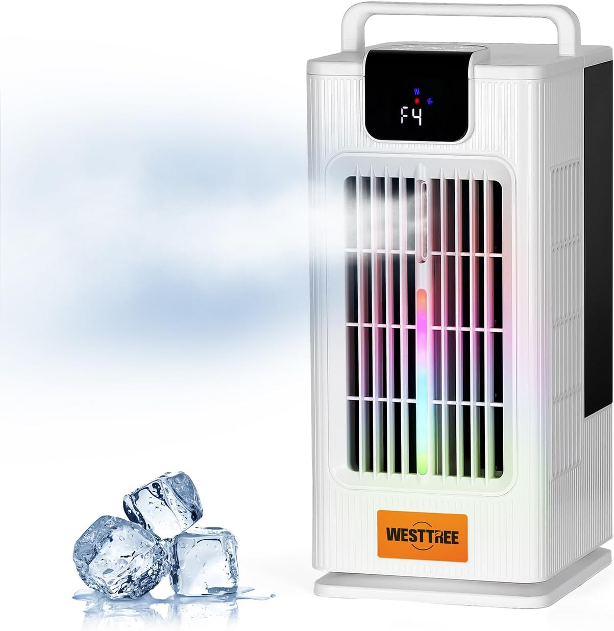 Desk Tower Fan Air Conditioner Misting Fan,120°Oscillating Air Conditioner,3 Level Humidify & 4 Speeds, 7 RGB Color Night Lights,Desk Portable Air Conditioners for Bedroom Home -F10 White