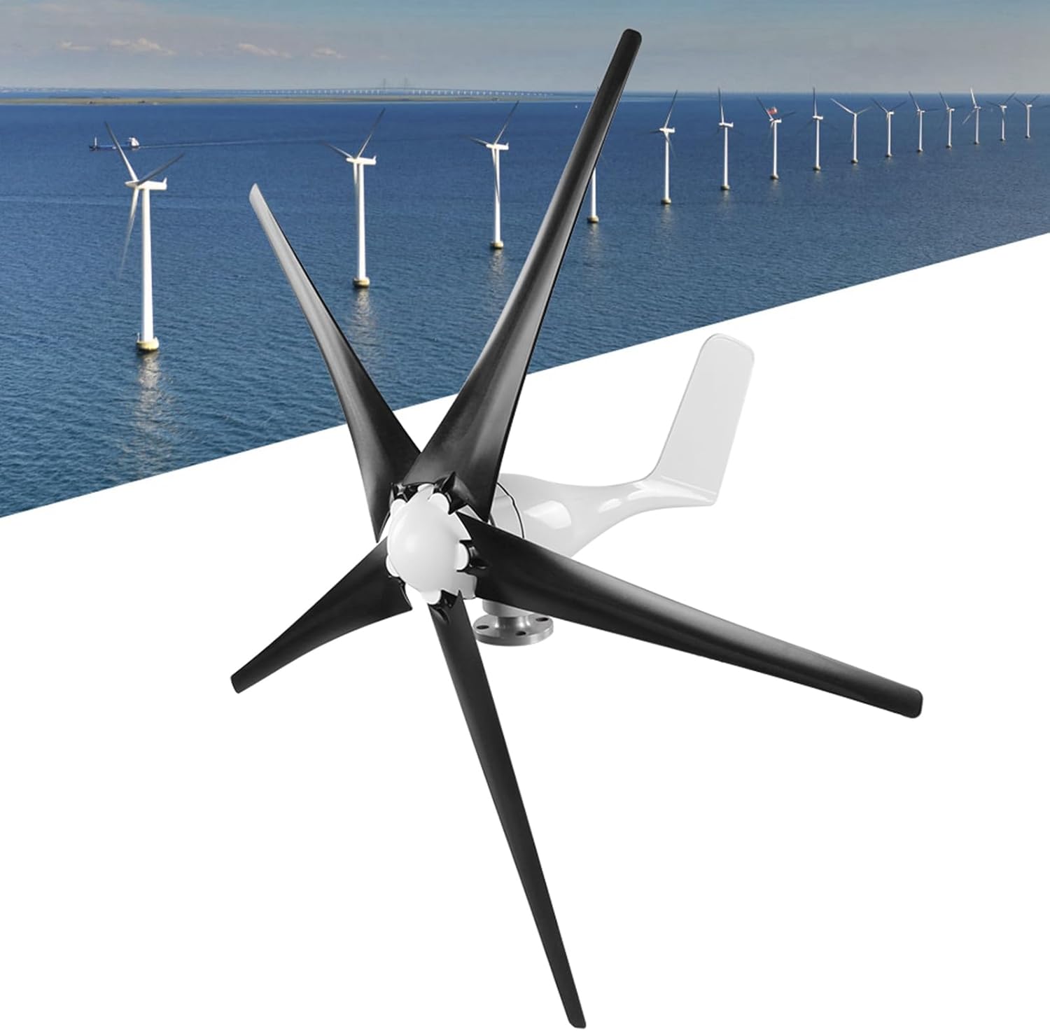 1200W Small Wind Generator Kit 5 Blade Windmill Generator Wind Power Generator with Controller for Marine Home (24V)