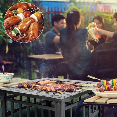 Iron Fire Pits with Poker for Garden,Hexagonal Shaped Metal Fire Pit Garden Stove with Spark Screen and Fireplace Cover for Outdoor Patio Backyard Camping Poolside