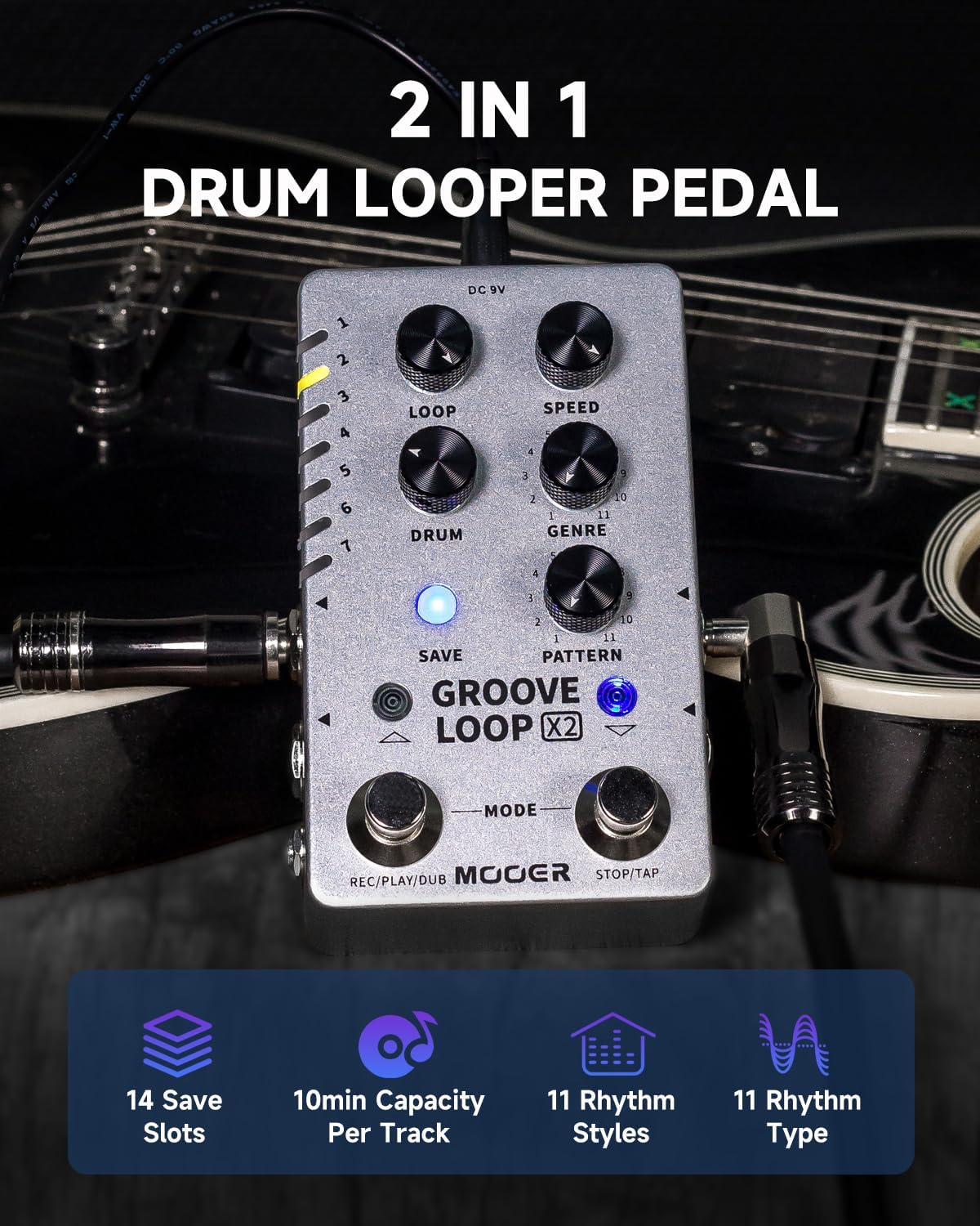 MOOER Groove Looper Pedal Drum Machine Stereo Guitar Loop Recorder Pedals with 140 Minutes Loops 121 Drum Grooves Editor Software (X2)
