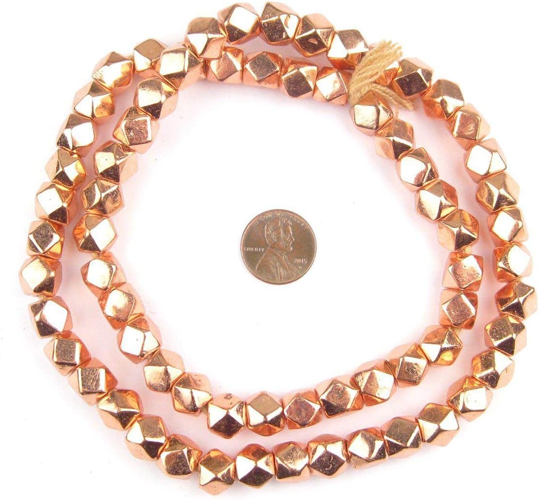 The Bead Chest Cornerless Cube Beads - Full Strand of Faceted Ethnic Metal Spacers (9mm, Copper)