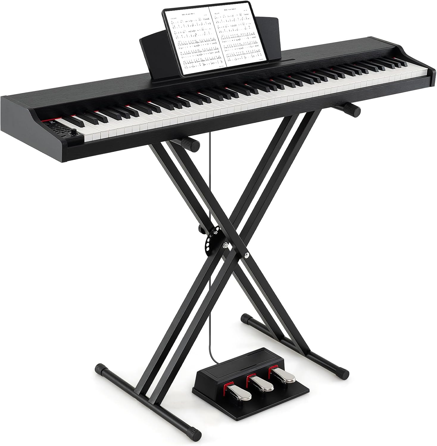 88 Key Digital Piano, Full Size Semi-weighted Electric Keyboard with Adjustable Stand, Triple Pedals, Dual Speakers (Black)