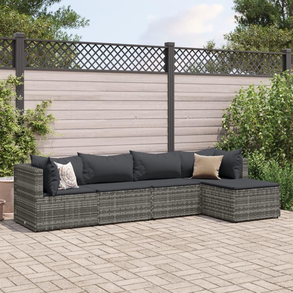 5 Piece Patio Lounge Set with Cushions Gray Poly Rattan,Premium Outdoor Lounge Set: PE Rattan Patio Sofa for Comfort and Durability Furniture Sets for Patio, Lawn & Garden