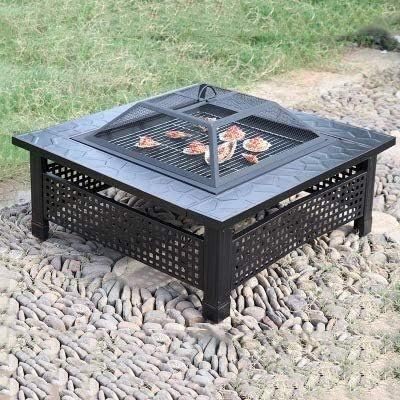Fire Pits Outdoor Wood Burning Outdoor Fire Pit, Multifunctional Garden Terrace Fire Bowl Heater,BBQ Grill Fire for Backyard Garden Camping Picnic with Cover BBQ Cooking for Outside Camping Backyar