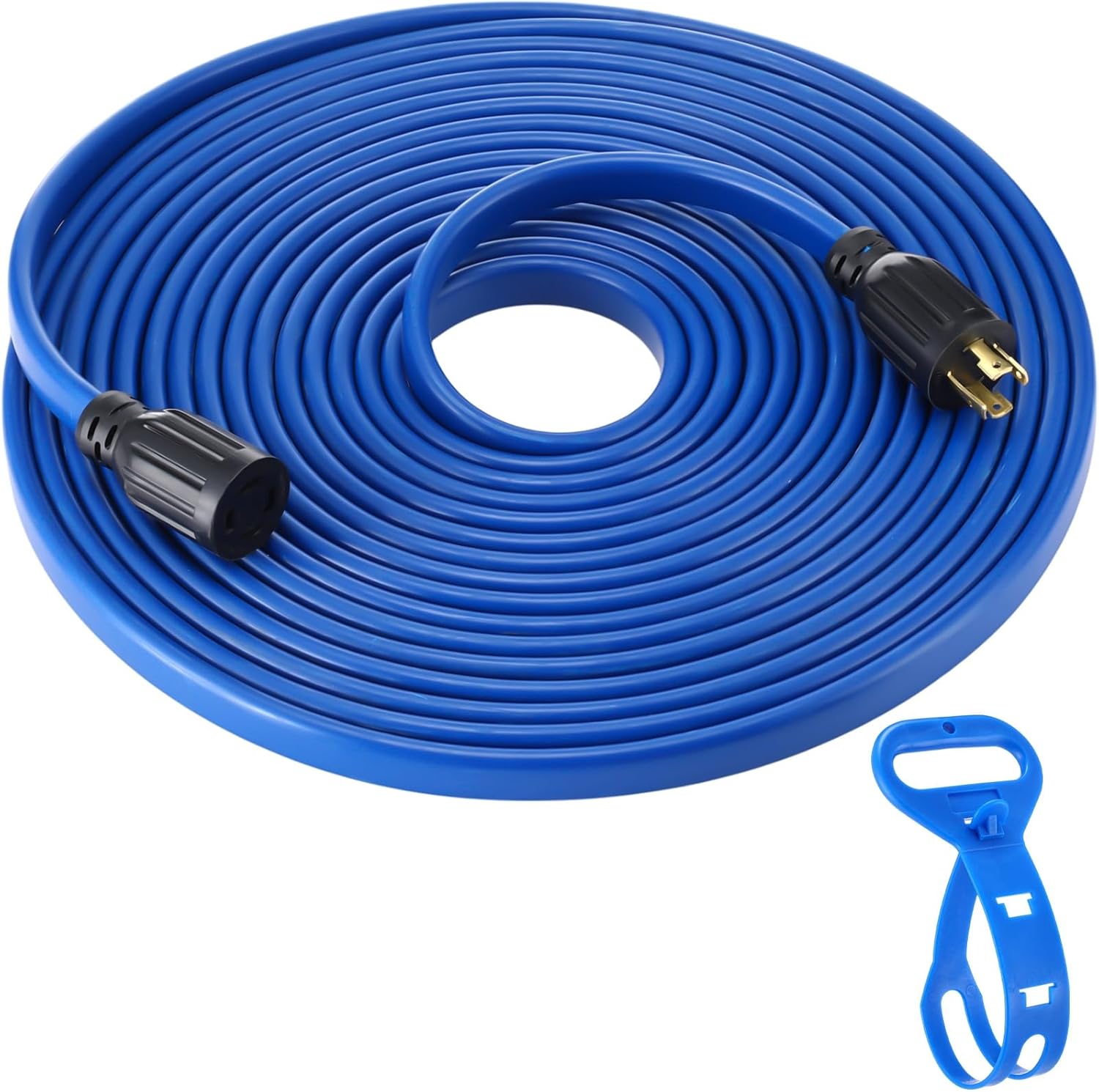 Kanayu 50 FT 4 Prong 30 Amp Flat Generator Extension Cord Compatible with NEMA L14-30P/L14-30R 10 Gauge Flat Generator Power Cable Locking for Manual Transfer Switch 125/250V 7500W, ETL Listed