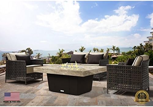 COOKE Palisades Rectangular Fire Pit Table - 52x36 - Chat Height - Natural Gas - Brushed Aluminum Powdercoat Top with 6cm Edge - Beige Powdercoat Base