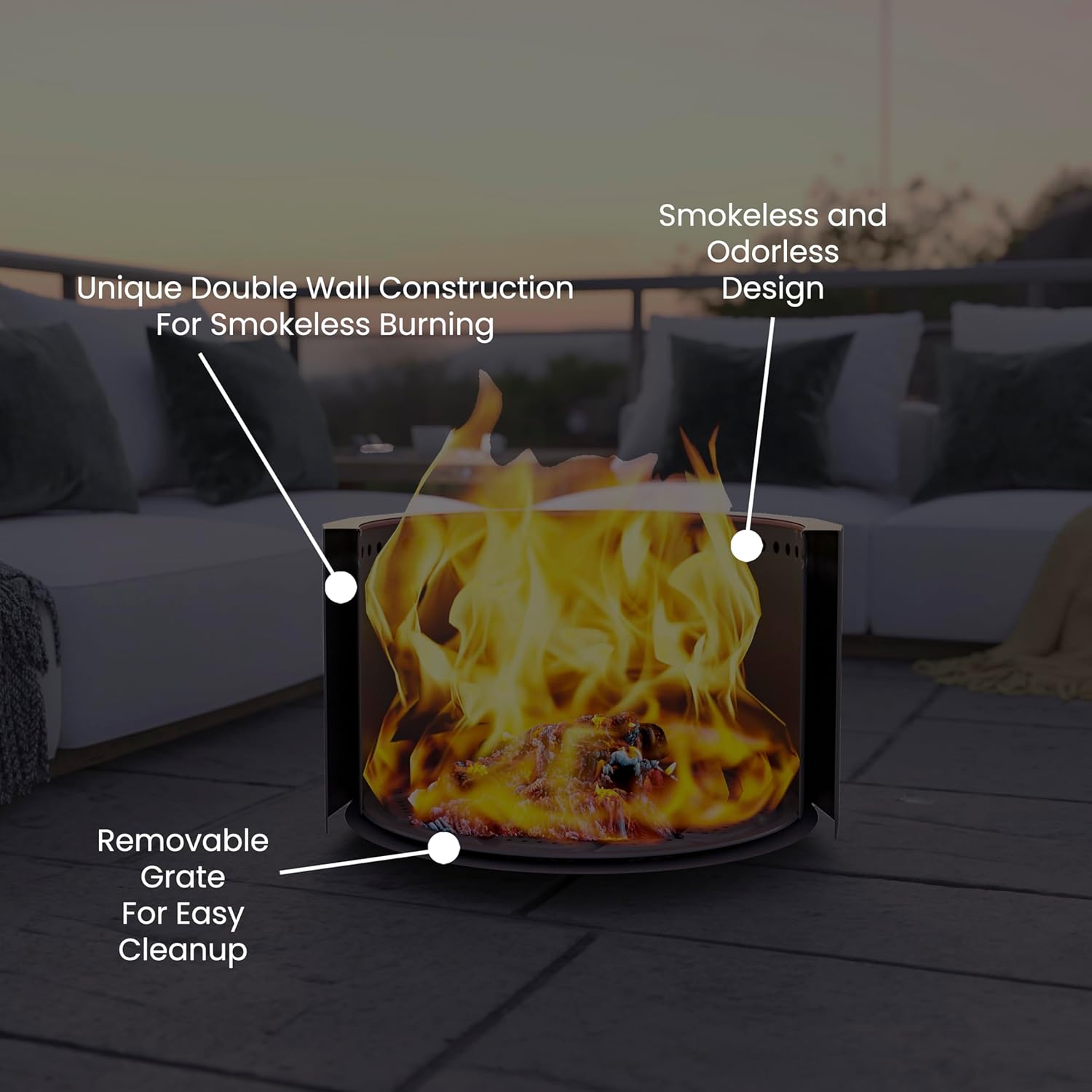 BizChair Commercial Grade Wood Burning Smokeless Outdoor Firepit - Bronze Finish - 19.5 inches - Portable - Waterproof Cover