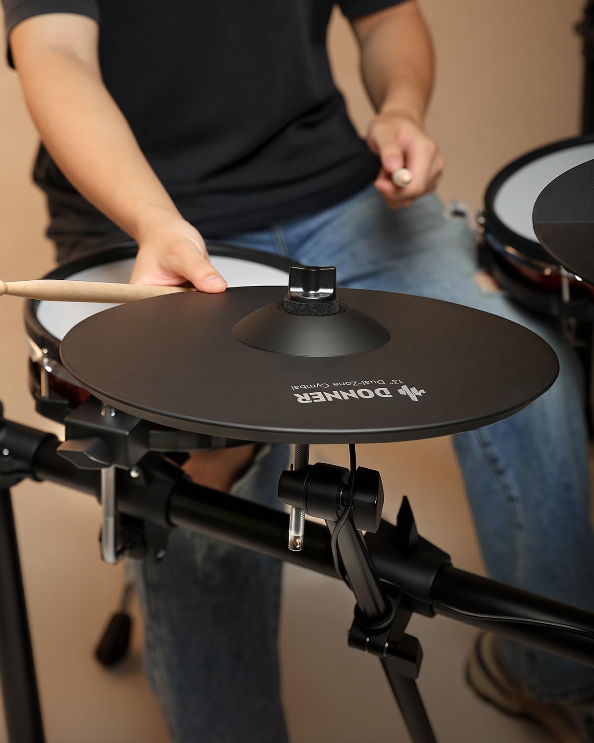 Donner Mute Cymbal for Electronic Drum Set, 13-inch Dual Zone Crash for Electric Drum Kit, 2 Zone E Cymbal for Digital Drum (CYB-13D)