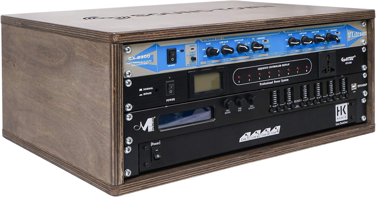 Sound Town DIY 4U Studio Rack with Baltic Birch Plywood, Weathered Brown (SDRK-Y4B)