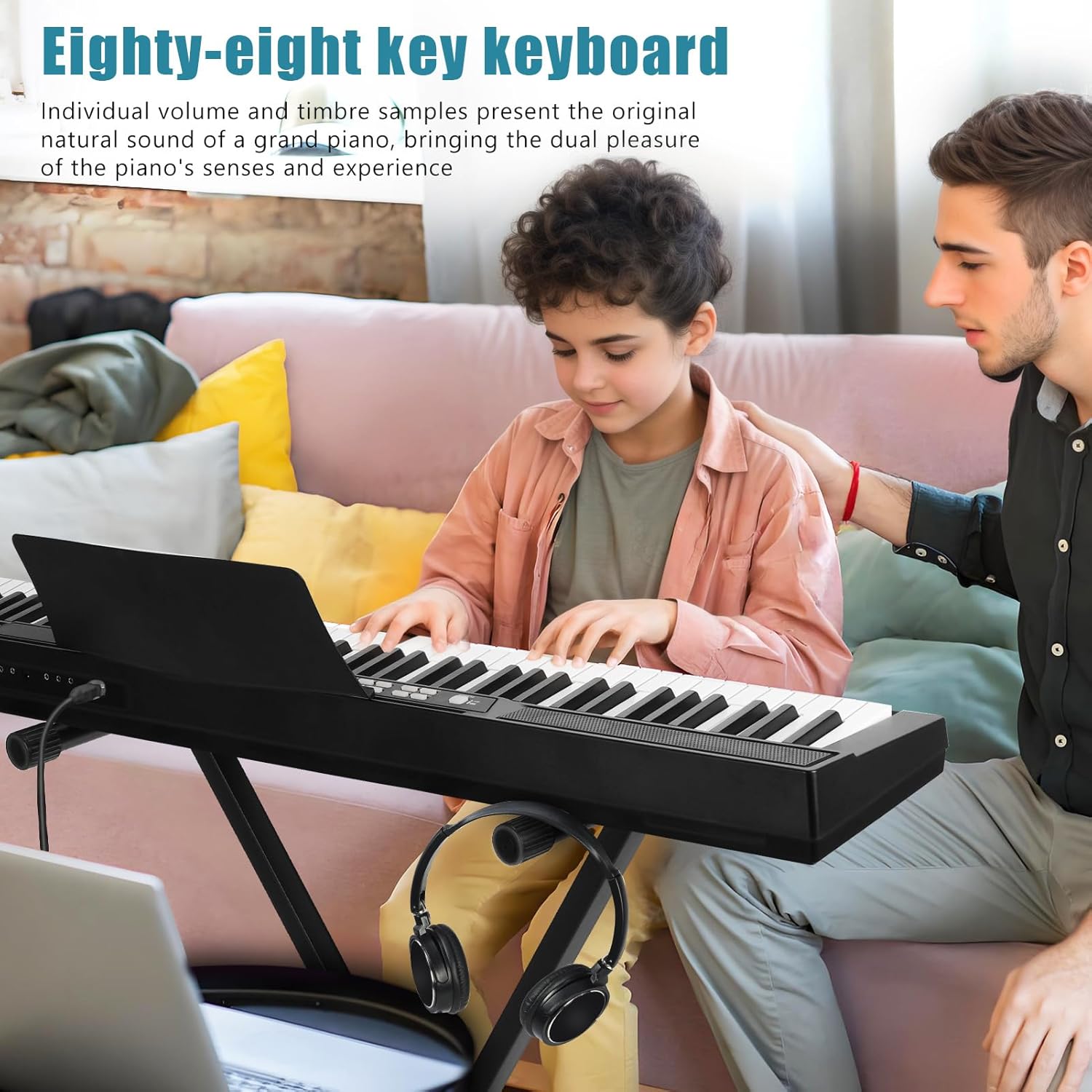 Keyboard Piano, 88 Keys, Plastic, Built-in Battery (Included), Sustain Pedal, Music Stand, Complete Accessories, Ideal Gift for Beginners and Children, Perfect for Practice and Learning