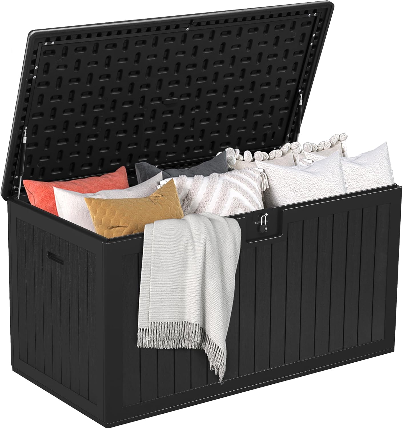 DWVO 150 Gallon Double-Wall Deck Box, XL Large Resin Outdoor Storage Box, Lockable & Waterproof, Double as Seating, 1000lbs Capacity (Black)