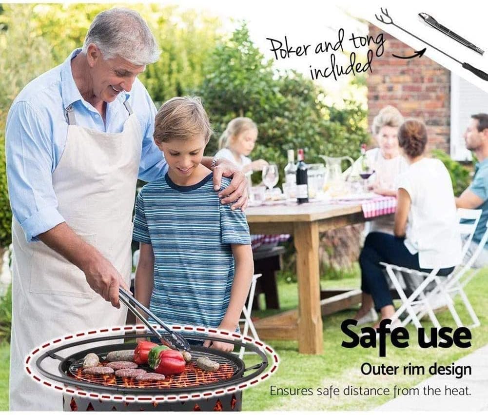 Outdoor Brazier Camping Fire Pit Camping Garden Patio Heater Fire Pits with Mesh Lid BBQ Grill Shelf Suitable for Bonfire Patio Backyard