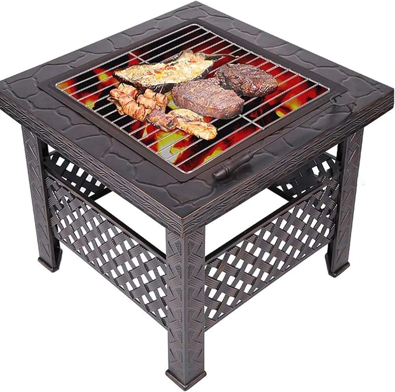 Fire Pit BBQ Grill Fire Bowl Multifunction Heating Grill Brazier Courtyard Barbecue Table Outdoor Charcoal Barbecue Grill