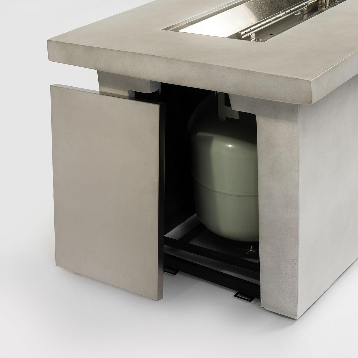 60in Concrete Fire Pit Table Rectangular Propane Gas Fire Pit Table with Storage Cabinet