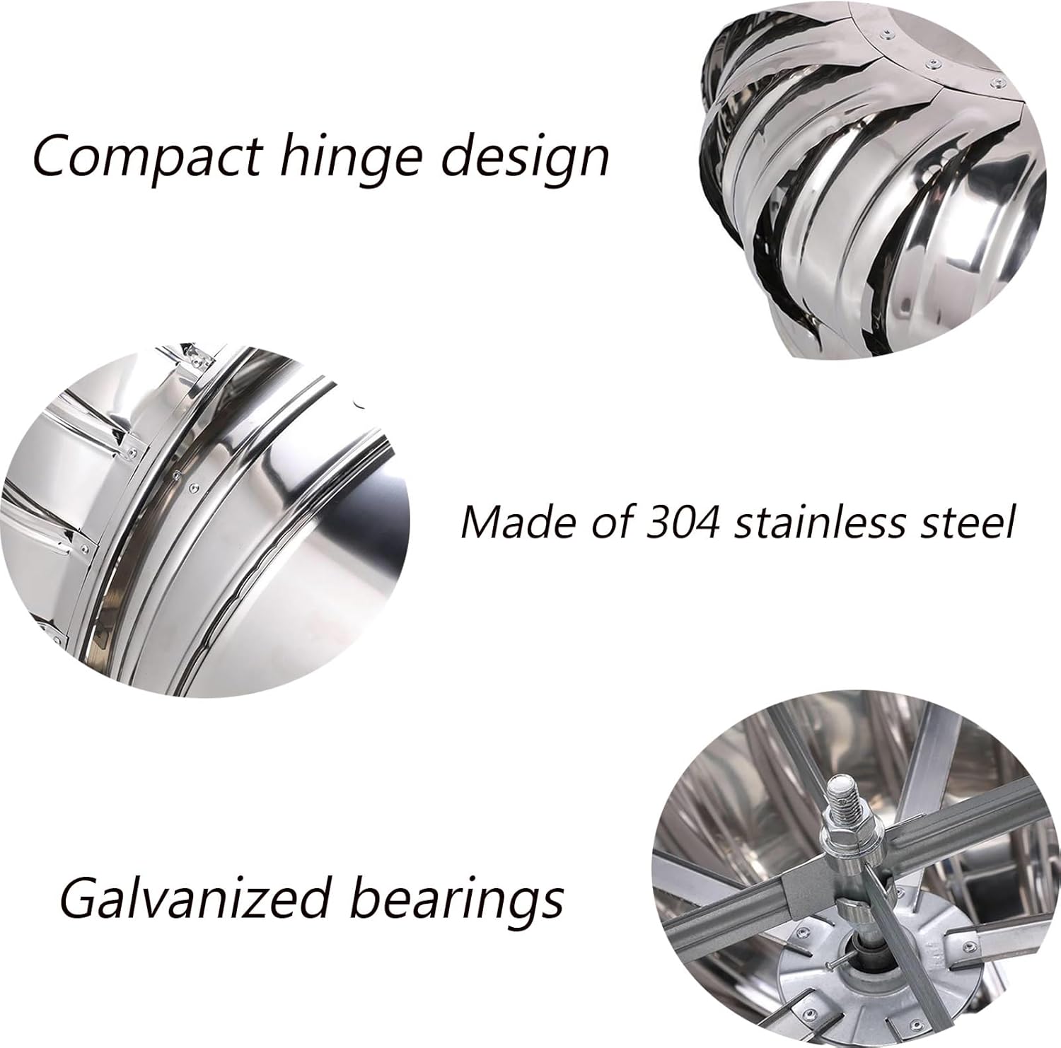 Galvanized Turbines, Stainless Steel Exhaust Cap, Internally Braced Wind Turbine, Wind Turbines Air Vents, 304 Stainless Steel Round Exhaust Grille Louvered Vent, for Duct Connecting