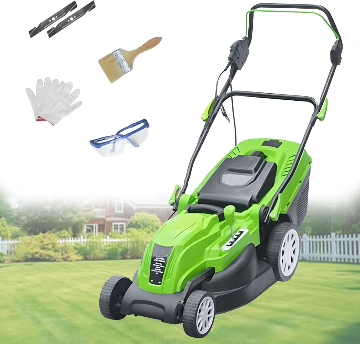 Electric Lawn Mower Grass Cutter Machine, Dethatcher with Collection Box, 5-Position Depth Adjustment, Quick-Fold, for Garden Yard 2700W/42CM-Cord55M
