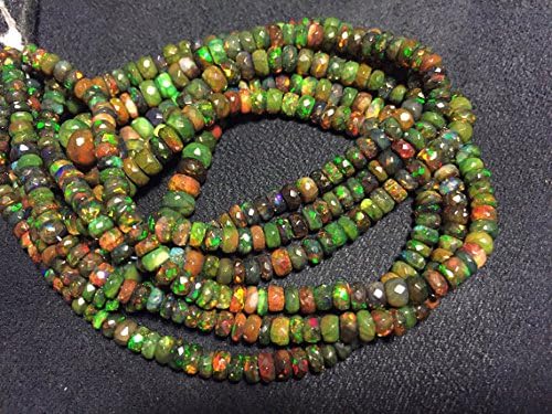 13 inch natural beads strand of 4-6.5mm faceted rondelle black ethiopian opal gemstone beads for DIY jewelry - necklace, bracelet, earring, ring.