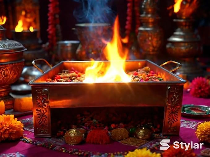 Havan Kund/Yagya Kund/Fire Pit for Wood Fuel Classic Silver Metal