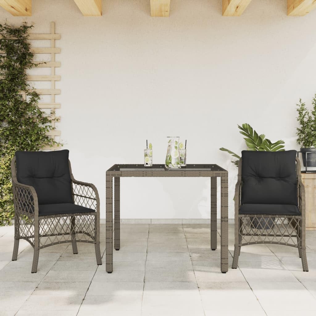 Furniture Sets 3 Piece Bistro Set with Cushions Gray Poly Rattan,Cozy and Durable Rattan Patio Bistro Set with Cushions for Garden and Balcony Garden Conversation Sets