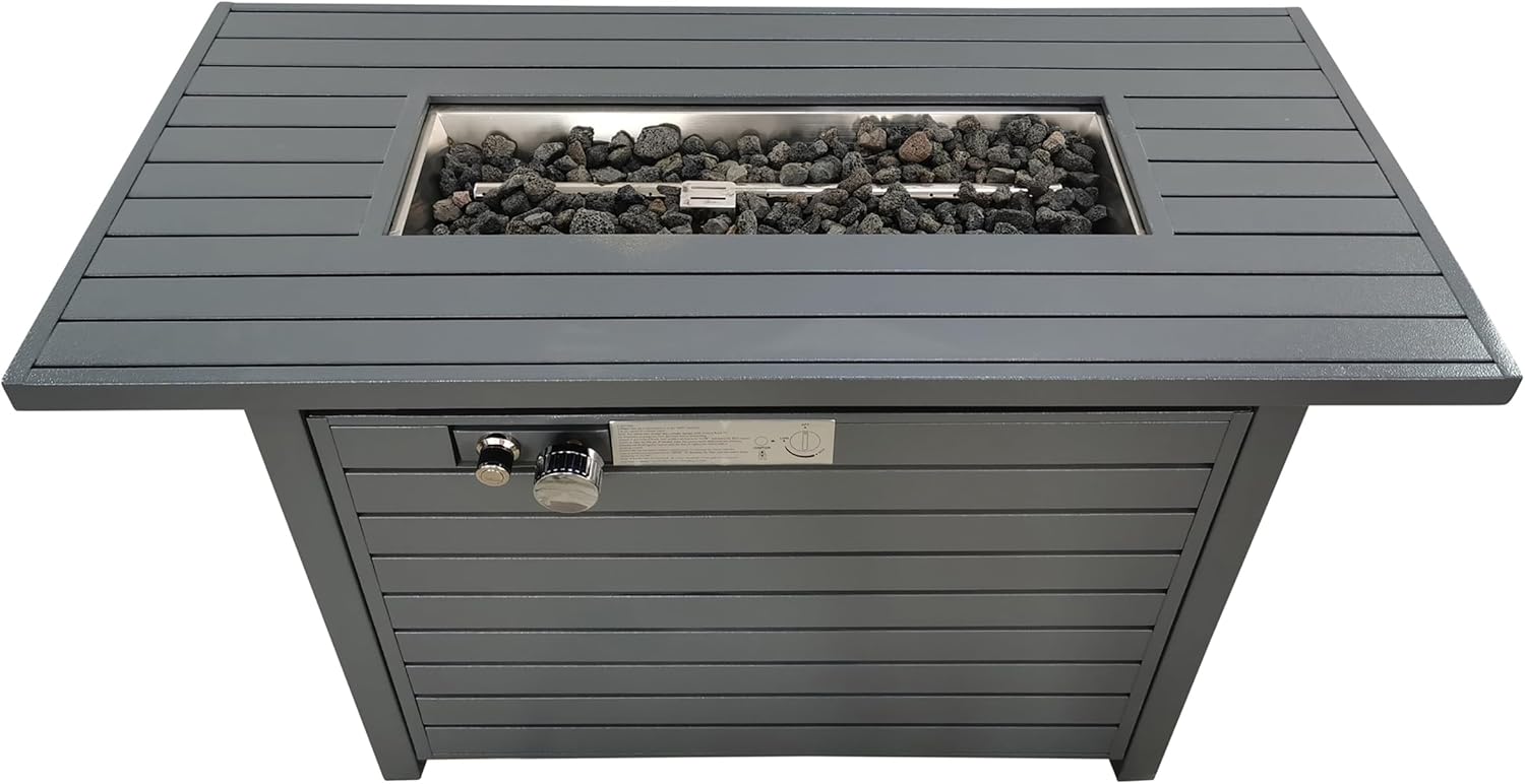 25'' H x 42'' W Steel Propane Outdoor Fire Pit Table with Lid (Grey)