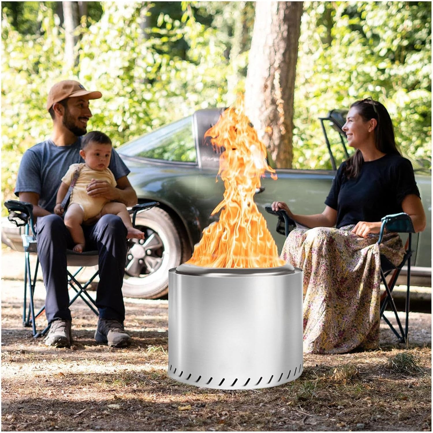 Smokeless Fire Pit 19.4 Inches Outside, Fire Pit Smokeless Durable Stainless Steel for Wood Burning, Fire Pit Smokeless for Patio Garden,Camping,Backyard