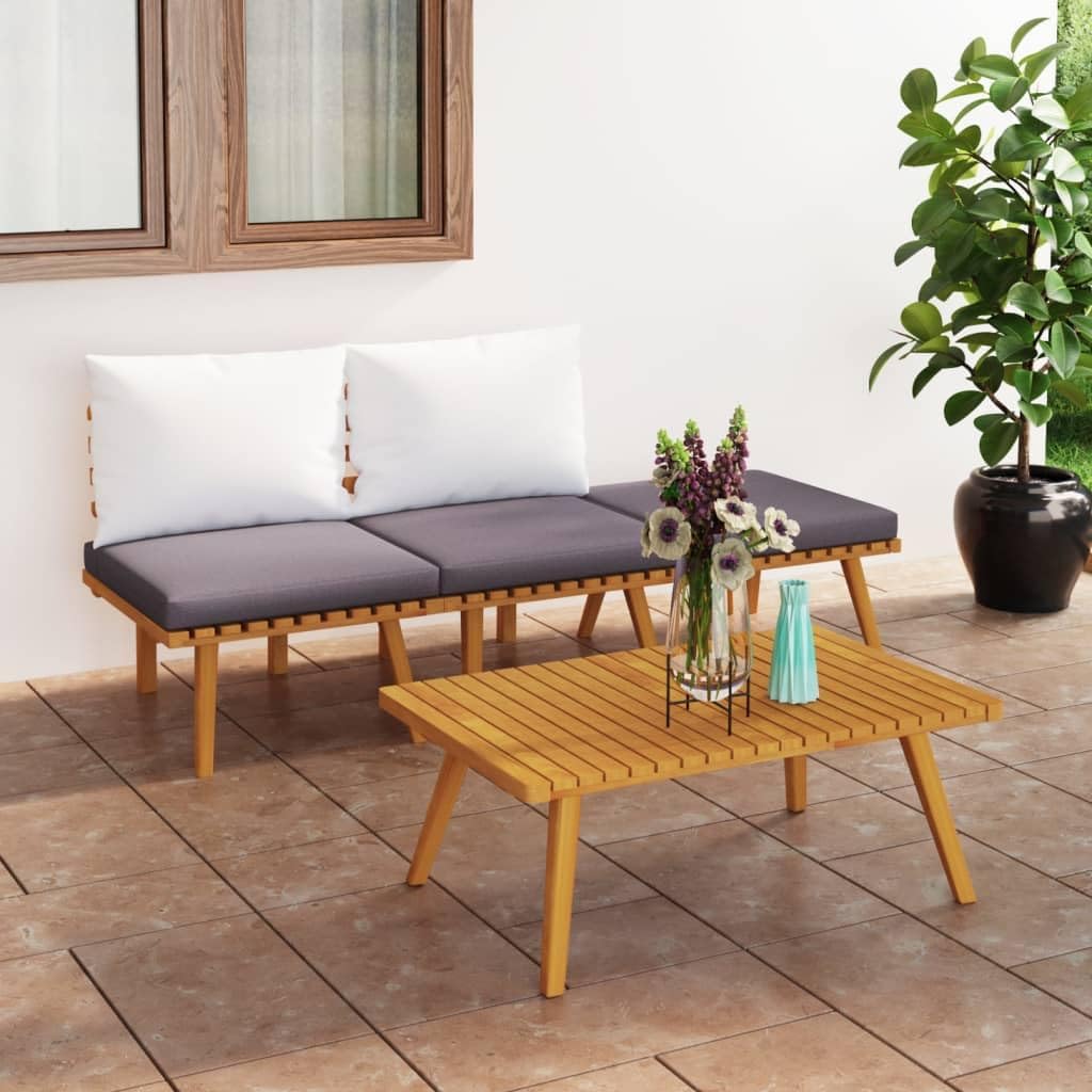 Furniture Sets 4 Piece Patio Lounge Set with Cushions Solid Acacia Wood,Versatile Wooden Patio Lounge Set: Comfort and Style for Outdoor Living Garden Conversation Sets